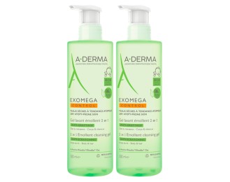 A-Derma Exomega Control Emollient Cleansing Gel 2 in 1 Body and Hair 2x500ml Special Price