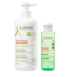 A-Derma Exomega Control Milk 400ml + OFFER Emollient Cleansing Gel 100ml