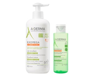 A-Derma Exomega Control Milk 400ml + OFFER Emollient Cleansing Gel 100ml
