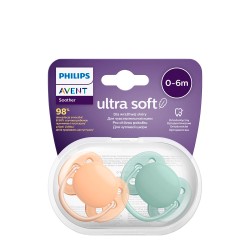 Philips Avent Ultra Soft Soother Green and Ochre 0-6m Duo