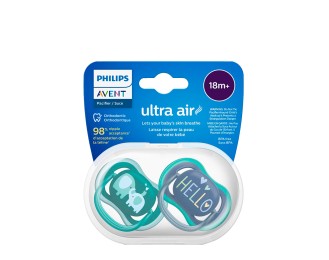 Philips Avent Ultra Air Pacifier Elephants and Hello 18m+ Duo